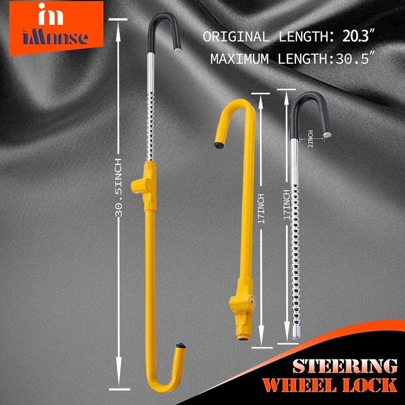 iMonse Steering Wheel Lock Anti-Theft Car Device, Steering Wheel Pedal Brake Lock Retractable Hook Car Security Products Universal Fit(Yellow) - Image 4